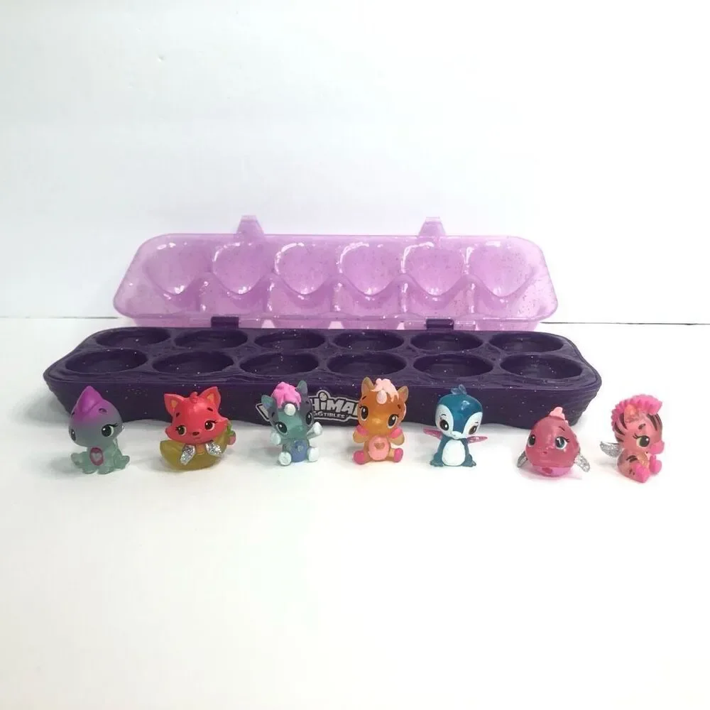 hatchimals colleeggtibles lot of 7 w/ purple glitter case collectible miniatures